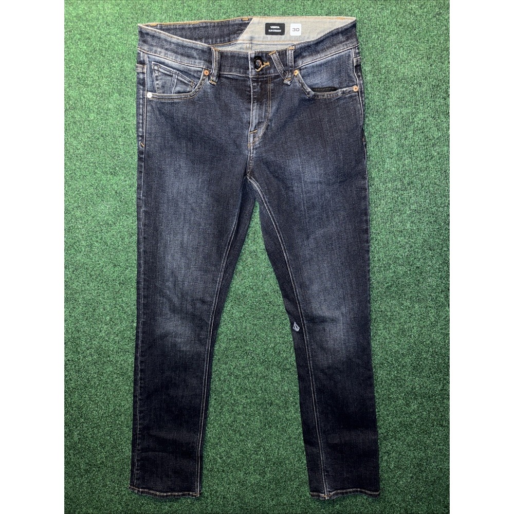 Volcom Vorta Jeans Mens 30 Blue Logo Denim Cotton Stretch Slim Fit Straight M11‎
